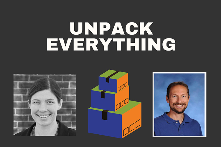 Image showing the title, logo, and recent participants of the podcast Unpack Everything