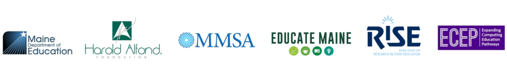Logos for organizations supporting the summit, including MMSA, the Maine Department of Education, the UMaine Rise center, ECEP, Educate Maine, and the Alfond Foundation.