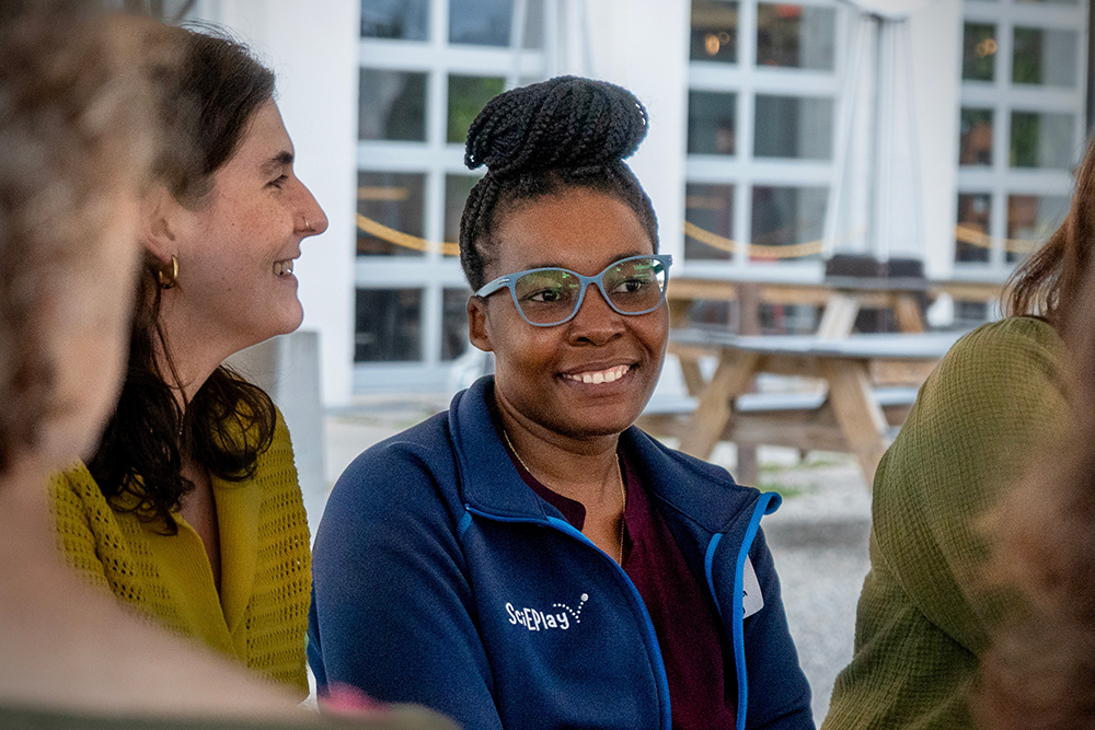 Dr. Hildah Makori, Bowdoin College postdoctoral researcher and SciEPlay collaborator, at our "Meet and Greet" event with new and returning educators