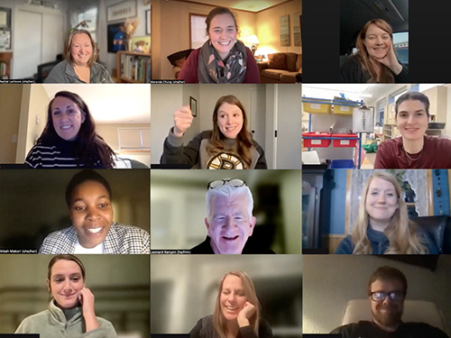 A checkerboard view of 12 people in a Zoom room.