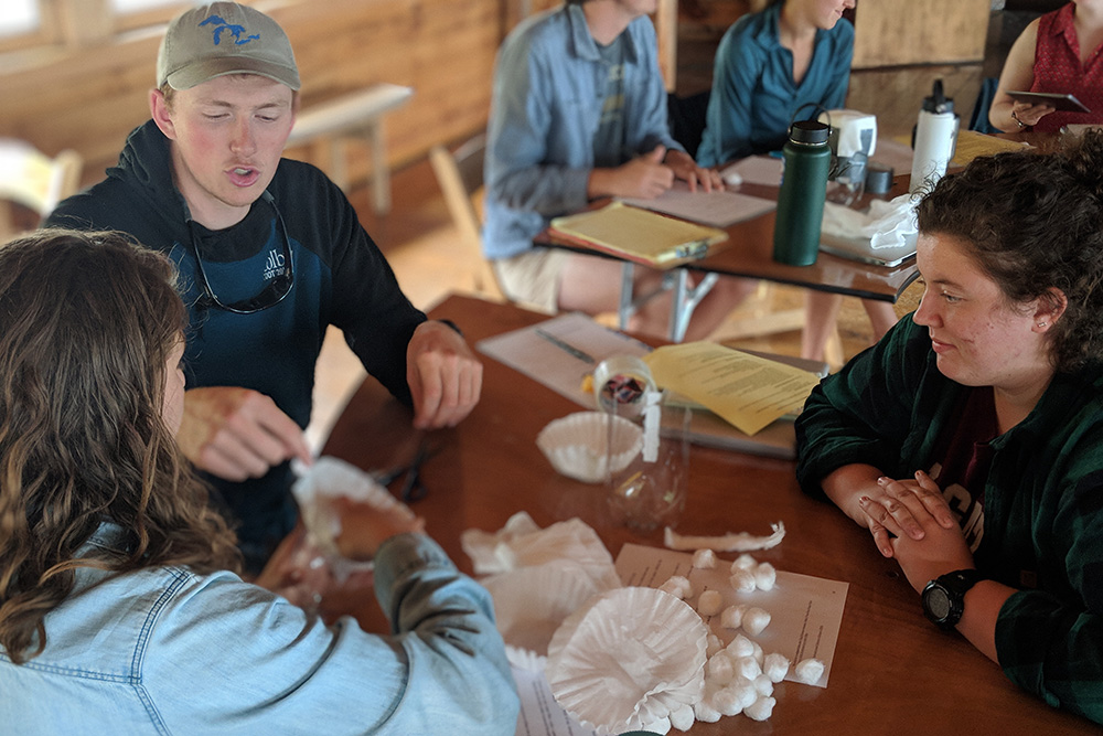A photo of educators working on and discussing a STEM activity.