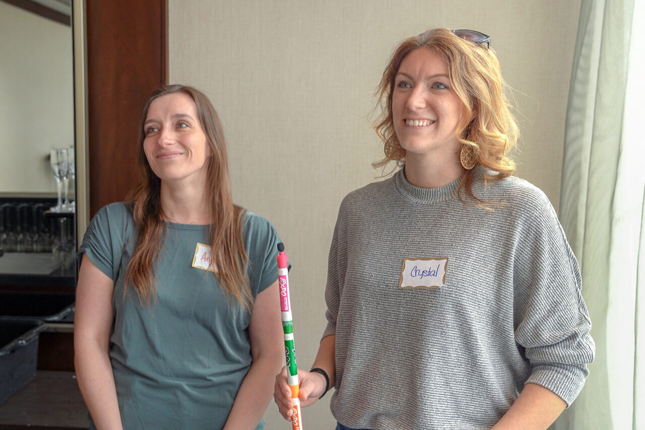 Anna Cosgrove and Crystal Baughman are shown in the midst of giving an interview about their participation in the Sensemaking about Place project.